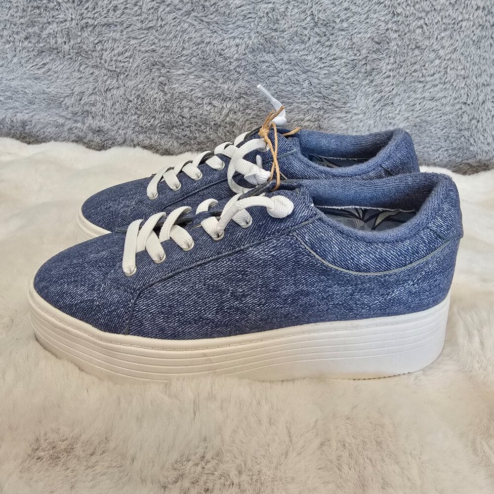 Roxy Shelilahh 2.0 Platform Sneakers Women's Sizes Blue Denim Like Upper NEW - Picture 3 of 8